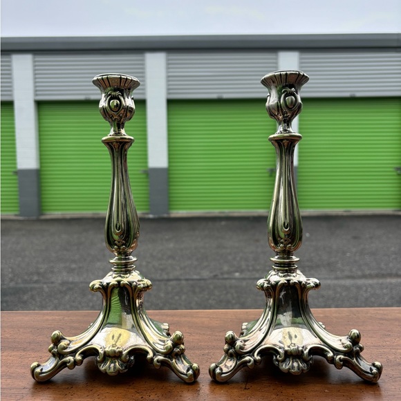 Pair Baroque Style Silverplate Candlesticks - Picture 4 of 7